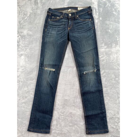 rag & bone Jeans Womens Size 25 Skinny Leg Dark Wash Distressed Ripped Low Rise - Picture 2 of 16